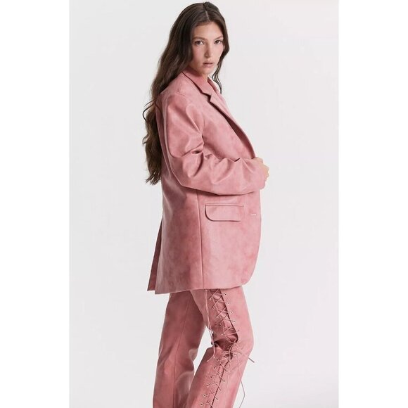 House of CB Womens Kiera Oversize Faux Leather Jacket Size Large Pink SP EXC - Picture 2 of 12